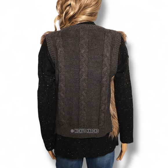 Miss Me Faux Fur Vest Beaded Trim Boho Western Festival Embellished Size M - Picture 5 of 9